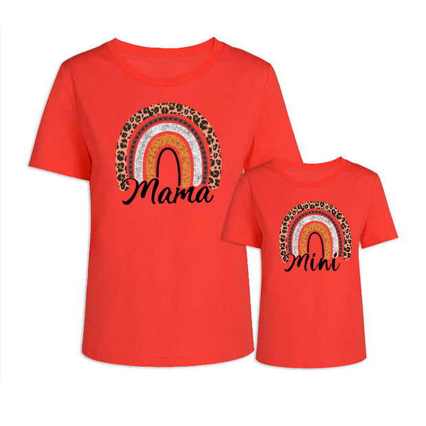 Valentine's Day Mother-daughter Matching Outfit Mom And Daughter European And American Summer Casual Trend New Rainbow Letter Print Short-sleeve