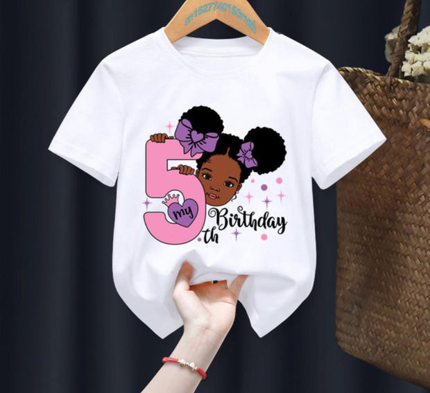 Princess Birthday Digital Printing Girl's T-shirts Children's Short Sleeve