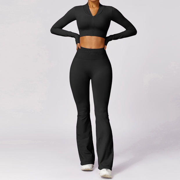 Women's Casual Tight Seamless Long-sleeved Trousers Yoga Clothes Suit