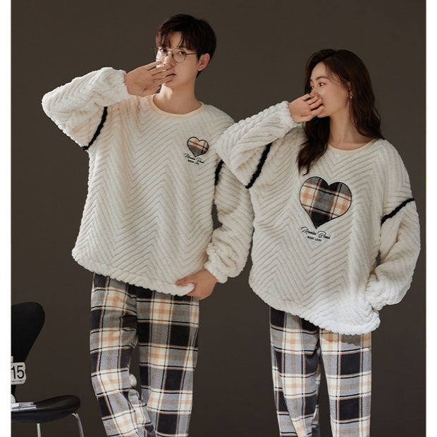 Couple Coral Fleece Thermal Pajamas Women's Long Sleeve Suit