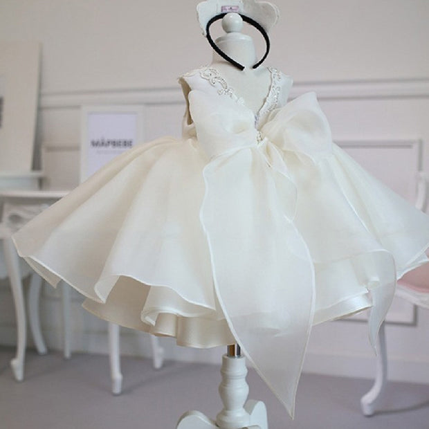 White Flower Girl Wedding Pompadour Dress