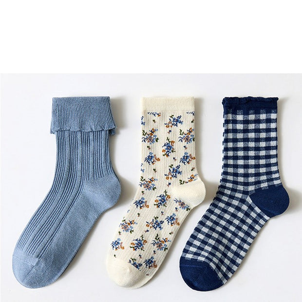 Three Pairs Of Women's Cartoon Food Printed Cotton Socks