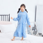 Warm Coral Fleece Double Sided Girls Long Moon Pocket Hooded Nightdress