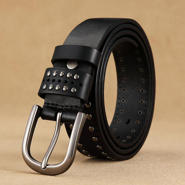 Women's First Layer Cowhide Simple Rivet Casual Decorative Belt