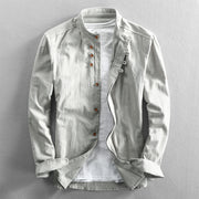 Men's Casual Linen Shirt Chinese Style Stand Collar