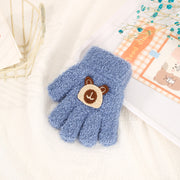 Children's Gloves Autumn And Winter New Warm Cold-proof Fleece Cute Cartoon Bear Five Fingers