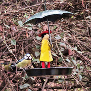 Umbrella Little Girl Bird Feeder Outdoors