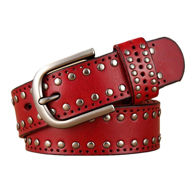 Women's First Layer Cowhide Simple Rivet Casual Decorative Belt