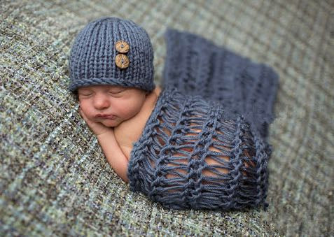 Sea Blue Blanket Hat Baby Photo Suit