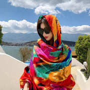 Women's Ethnic Style Shawl Sun Protection Twill Cotton Tassel Scarf