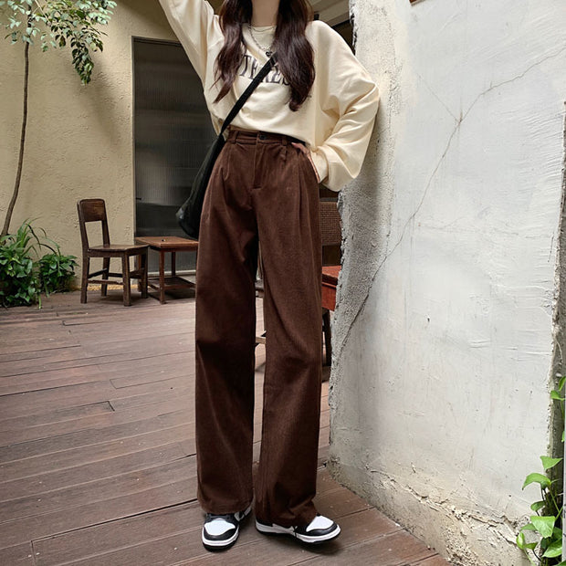 High Waist Slimming Corduroy Wide-leg Casual Pants Women