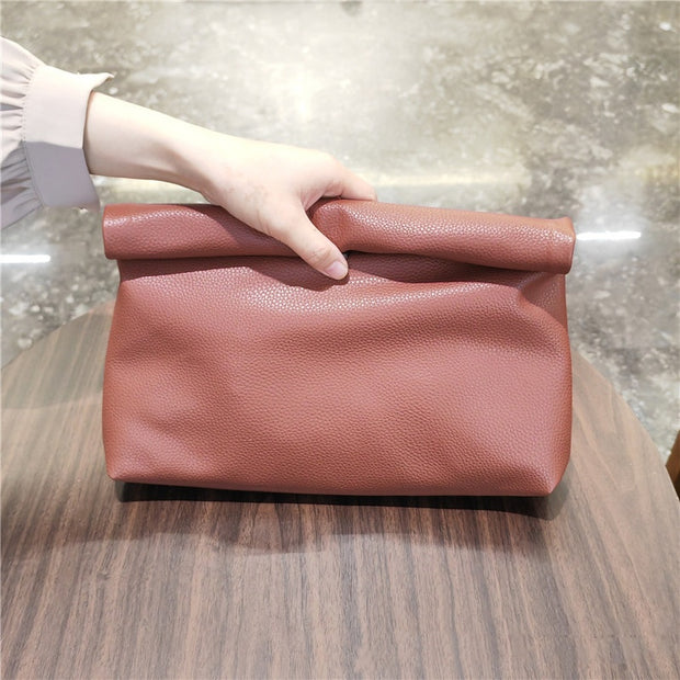 Simple Leather Curling Large-capacity Handbag